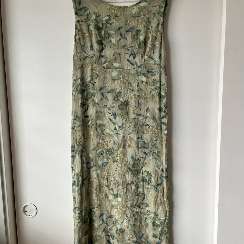 (SOLD) Floral Vintage Green Sleeveless Dress